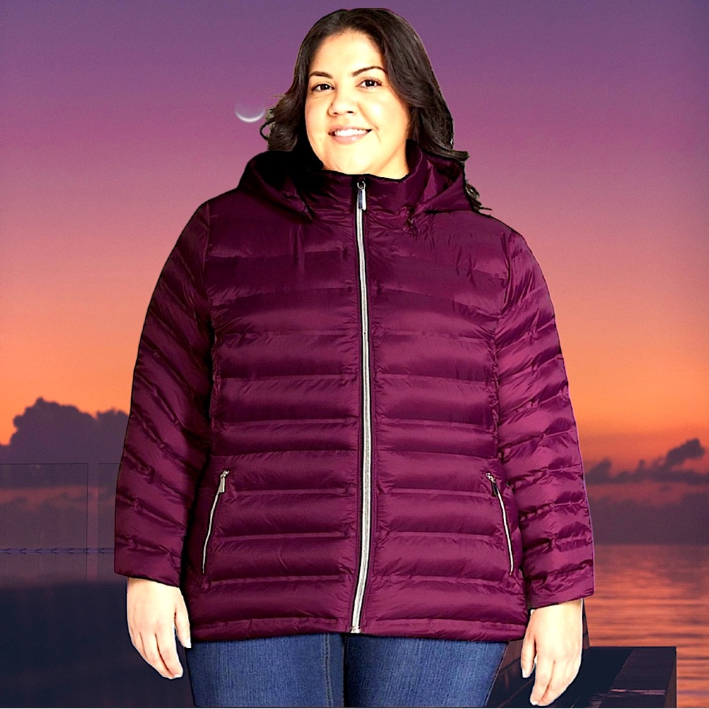 🆕Time and Tru Women’s plus-size Deep Purple Hooded Winter Puffer Jacket Coat❤️2X